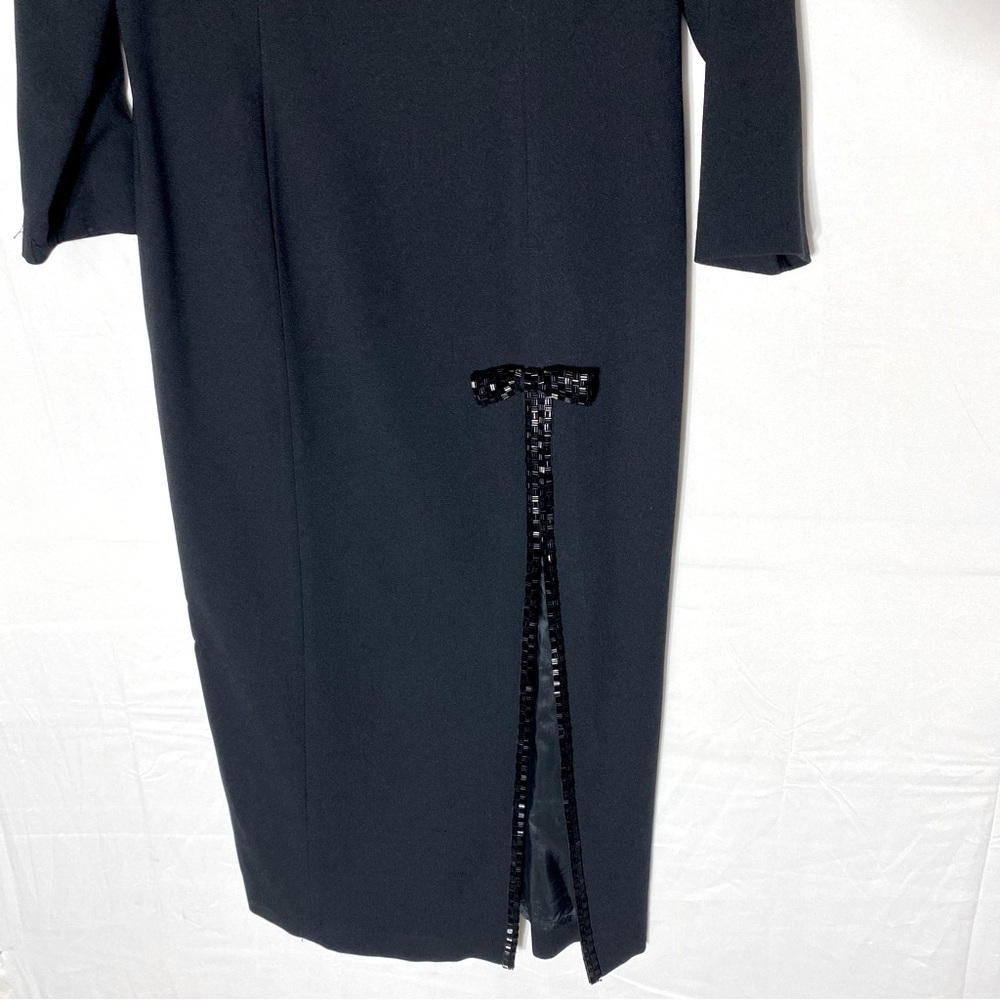 Vintage Simon Chang Black Long Sleeve Midi Dress With Slit And beaded Trim 8 - Picture 13 of 16
